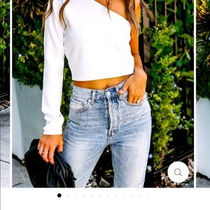 Vici Dolls white cropped one shoulder top